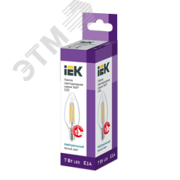 Лампа IEK LED7 7W С37 E14 4000K свеча филамент прозрачный