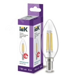 Лампа IEK LED7 7W С37 E14 4000K свеча филамент прозрачный