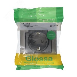 Розетка GLOSSA GSL001248 с/з с крышкой и шторками платина