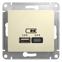 Розетка GLOSSA GSL000239 USB 5V/2400mA 2*5V/1200mA  в рамку бежевый
