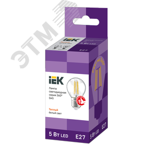 Лампа IEK LED5 5W E27 3000K шар филамент прозрачный