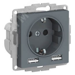 Розетка AtlasDesign ATN000730 SO+USB 5v/2.4A 16А грифель