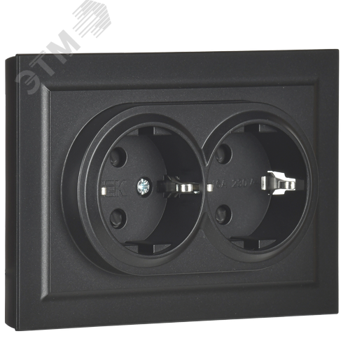 Розетка IEK BRITE 2-ная c/з черный