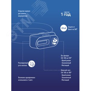 Фонарь КОСМОС KocH3WDlith 3W+COB 3W налобный