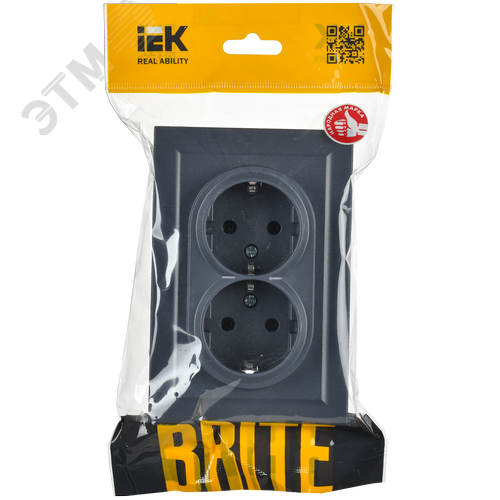 Розетка IEK BRITE 2-ная c/з маренго