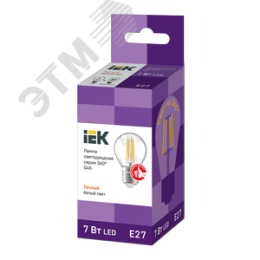 Лампа IEK LED7 7W E27 3000K шар филамент прозрачный