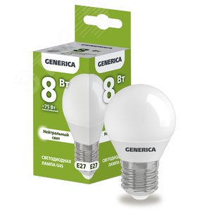 Лампа GENERICA LED8 8W E27 4000K шар матовый