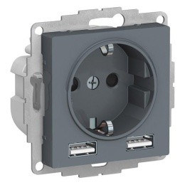 Розетка AtlasDesign ATN000730 SO+USB 5v/2.4A 16А грифель