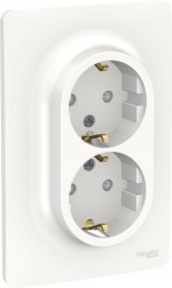 Розетка UNICA NU206718 СУ 2ая c/з шторки, бел.