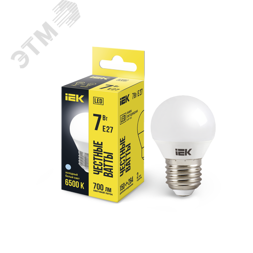 Лампа IEK LED7 G45 7W 6000K E27 шар матовый