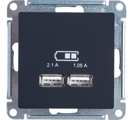 Розетка AtlasDesign ATN001033 USB 5V 2,1А*1,05А карбон, механизм
