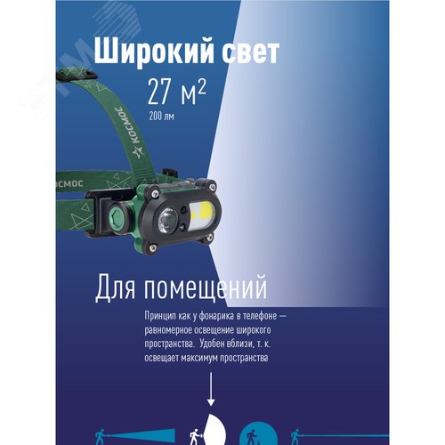 Фонарь КОСМОС KOC502Lit налобный сенсорный 3W