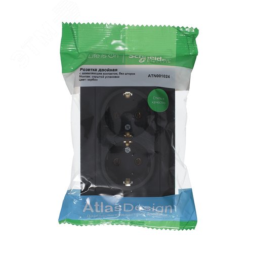 Розетка AtlasDesign ATN001024 2ая с/з карбон, механизм