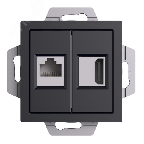 Розетка AtlasDesign ATN001082 HDMI+RG45, карбон, механизм
