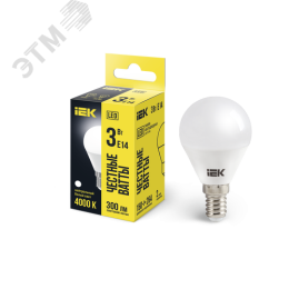 Лампа IEK LED3 3W E14 4000K шар 