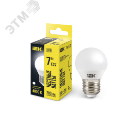 Лампа IEK LED7 G45 7W 4000K E27 шар матовый
