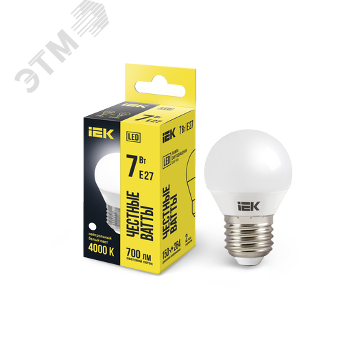 Лампа IEK LED7 G45 7W 4000K E27 шар матовый