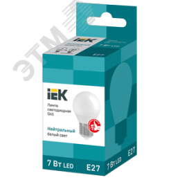 Лампа IEK LED7 G45 7W 4000K E27 шар матовый