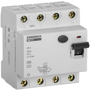 УЗО 40А 4Р ВД1-63 30мА GENERICA