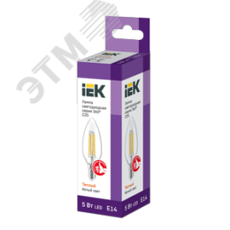 Лампа IEK LED5 5W С37 E14 3000K свеча филамент прозрачный