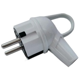 Вилка MAKEL 10037 16А с/з 250V белая, угловая с кольцом