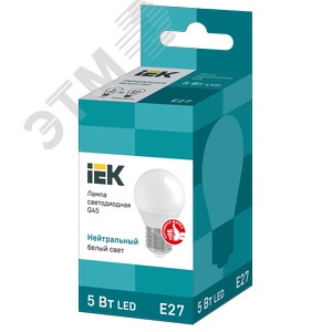 Лампа IEK LED5 5W E27 4000K шар матовый