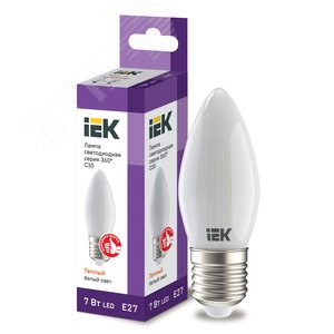 Лампа IEK LED7 7W С37 E27 3000K свеча филамент матовый