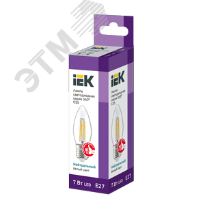 Лампа IEK LED7 7W С37 E27 4000K свеча филамент прозрачный
