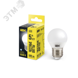 Лампа IEK LED5 5W E27 6500K шар матовый