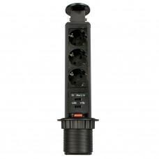 Блок розеток POP UP Compact 11.103.09.013 3 розетки+2USB 301*85мм d60мм черный
