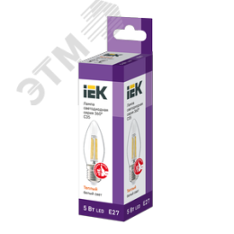 Лампа IEK LED5 5W С37 E27 3000K свеча филамент прозрачный