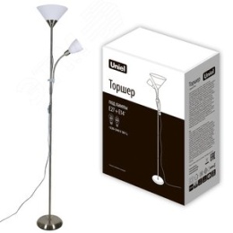 Торшер UNIEL UML-T520 Е27/Е14  2*60W  СЕРЕБРО/БЕЛЫЙ